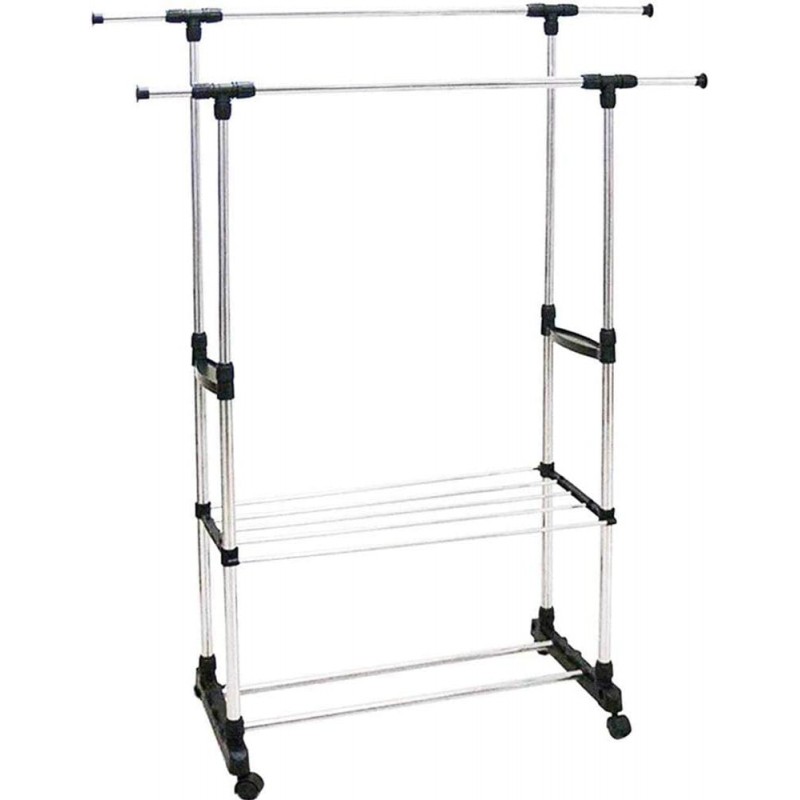 Bakaji Porte-manteau extensible télescopique, double avec roues pivotantes 80/155 x 40 x 90/130 cm, réglable, porte-manteaux,