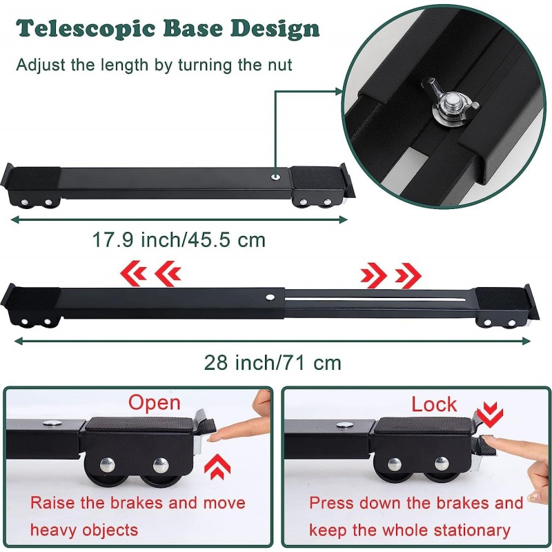 Base de Machine à Laver avec Frein, Support Machine a Laver Réglable avec 24 Roues, Capacité de Charge de 300 kg, Roulette