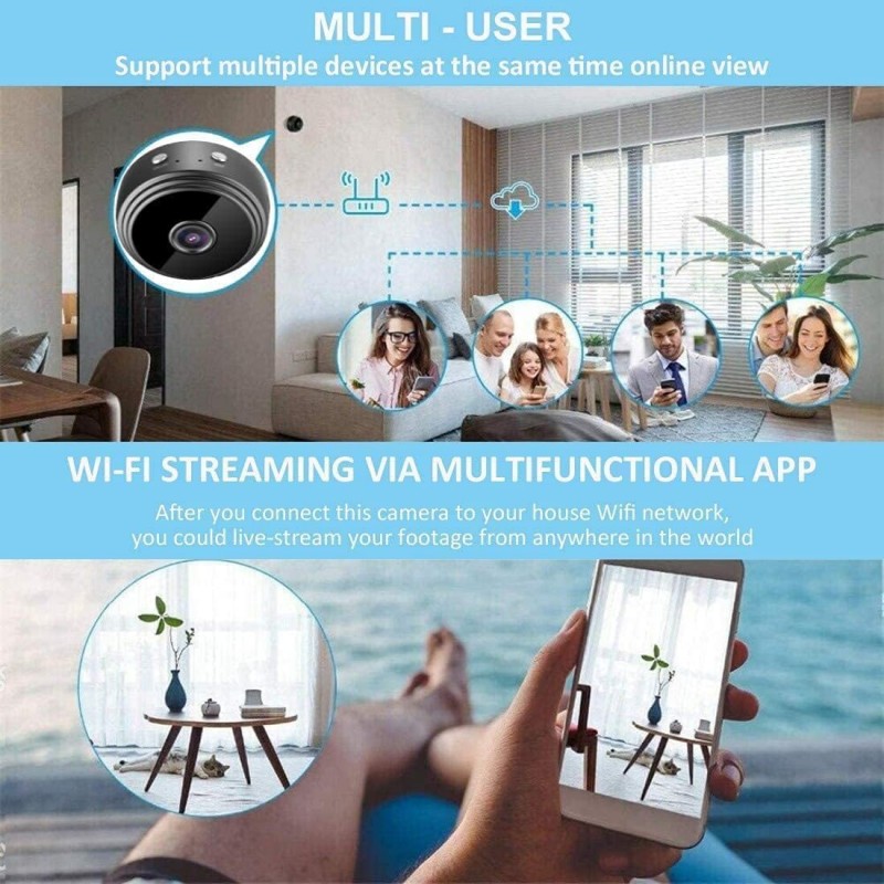 Cablelera Mini Camera Espion, 1080P Caméra de Surveillance sans Fil avec Enregistrement WiFi Longue Batteries Micro Cachée