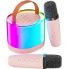 Ankuka Machine Karaoké Portable avec 2 Microphones sans Fil, Enceinte Bluetooth avec Effets Lumineux pour Enfants et Adultes,