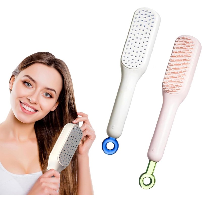 Self-Cleaning Anti-Static Massage Comb, Easy Clean Hair Brush with Retractable Bristles, One-pull Clean Massage Comb, Scalable