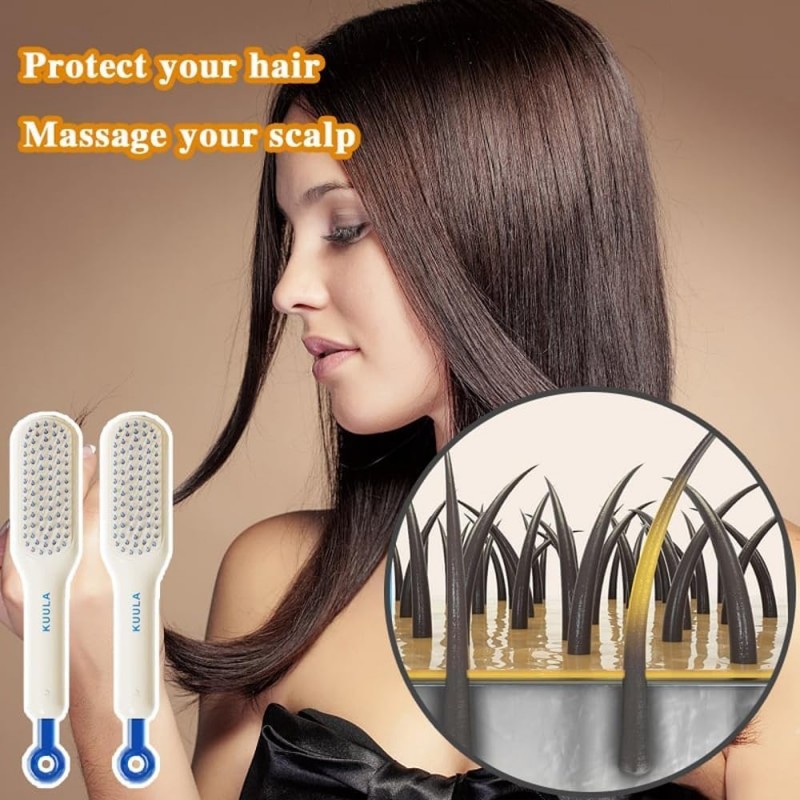 Self-Cleaning Anti-Static Massage Comb, Easy Clean Hair Brush with Retractable Bristles, One-pull Clean Massage Comb, Scalable