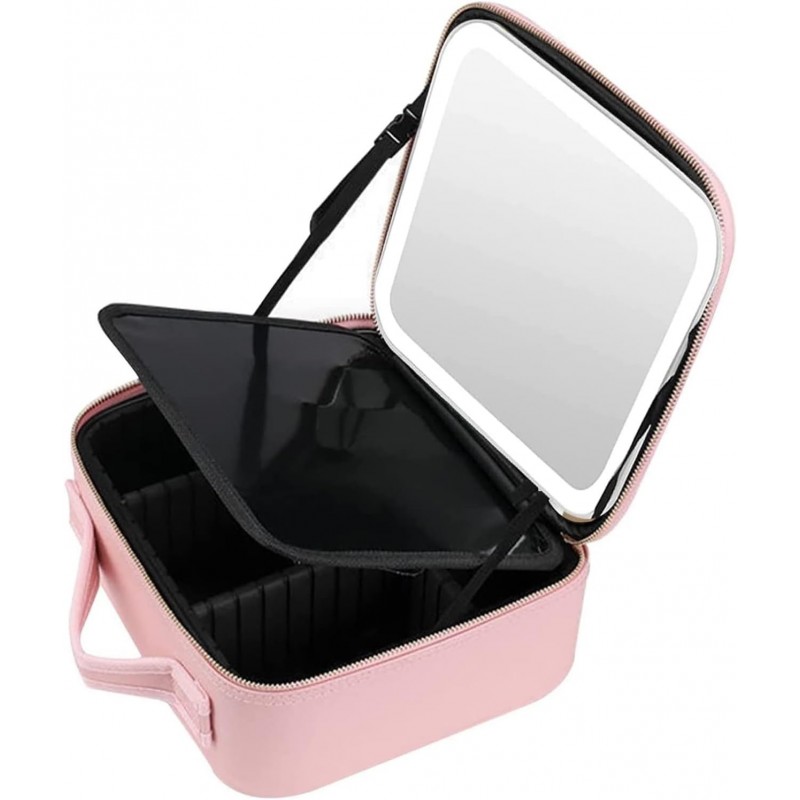 Trousse de voyage de maquillage éclairée avec grand miroir lumineux LED, organisateur de sac Coetic, trois sources de lumière