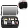 Trousse de voyage de maquillage éclairée avec grand miroir lumineux LED, organisateur de sac Coetic, trois sources de lumière