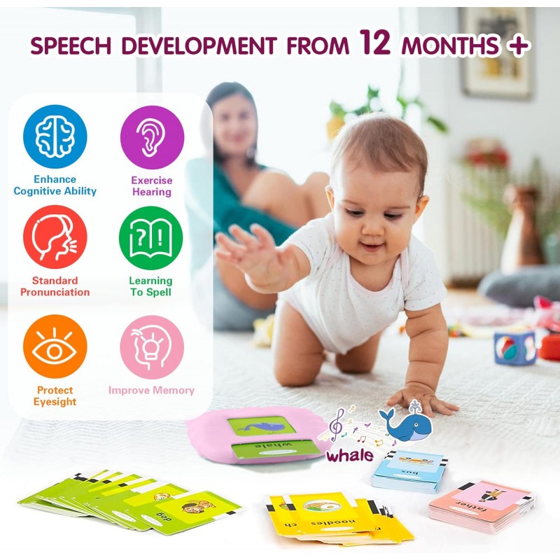 Fandina Jouet d'apprentissage électrique pour filles de 2, 3, 4, 5, 6 ans, cartes flash parlantes avec 224 mots, jouet de