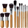 Lot de 11 pinceaux de maquillage Kabuki professionnels avec manche en bois pour fond de teint, maquillage pour poudre et crème -