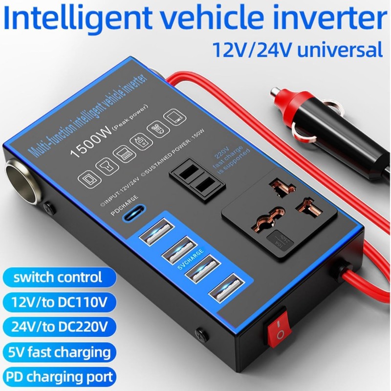  onduleur de Voiture 1500 W - Adaptateur de Chargeur de Voiture 1500 W