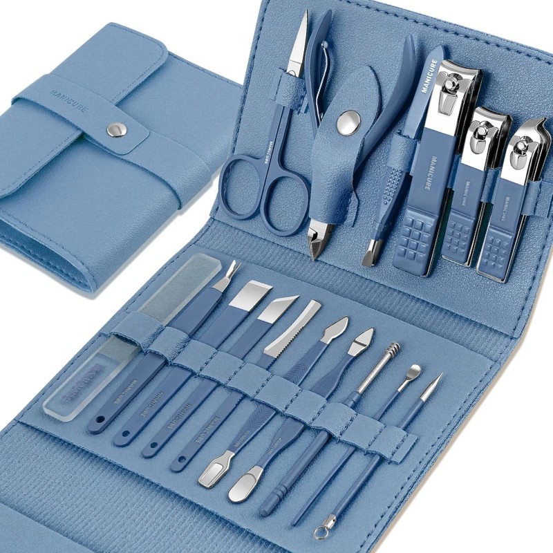 Kit Manucre Pedicure - Coupe Ongle Professionnel Coupe Cuticule Acier Inoxydable - Trousse Manucure Pedicure Set de 16pcs avec