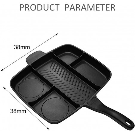 Poêle à frire 5 en 1 Poêle à petit-déjeuner divisée Poêle à griller divisée 5 sections Poêle à frire divisée polyvalente Poêle à
