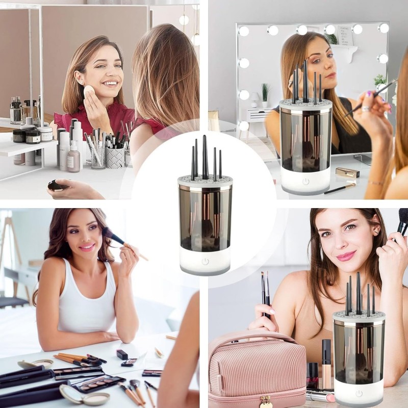 Nettoyeur de pinceaux de maquillage électrique, ensemble de nettoyage automatique de pinceaux cosmétiques, nettoyeur de pinceaux