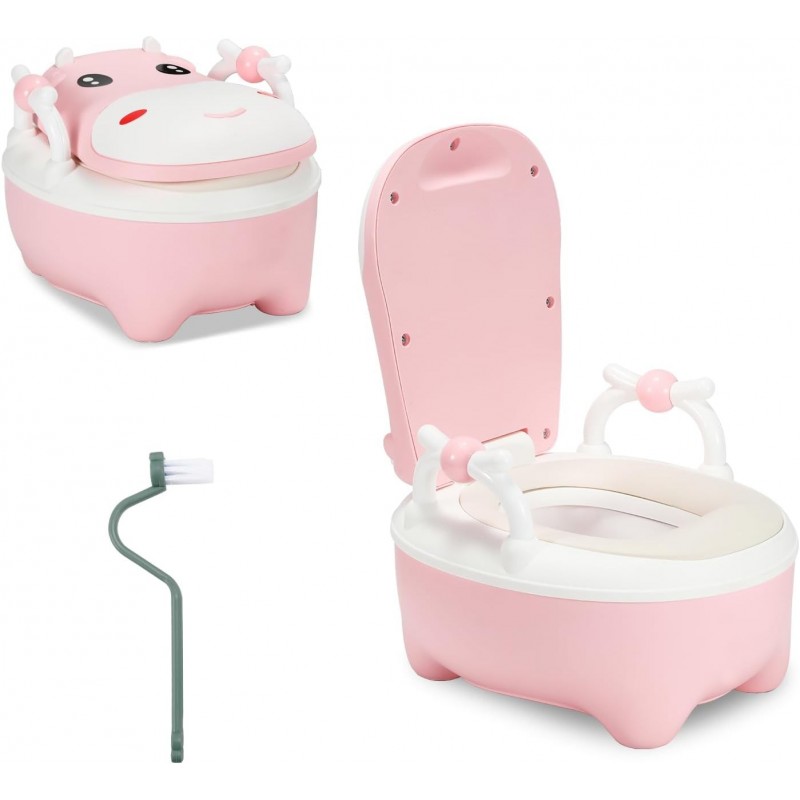 Jopassy Pot pour enfants, pot pour enfant avec motif vache, type de tiroir, toilettes avec poignées, brosse, coussin en