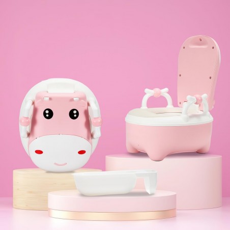 Jopassy Pot pour enfants, pot pour enfant avec motif vache, type de tiroir, toilettes avec poignées, brosse, coussin en