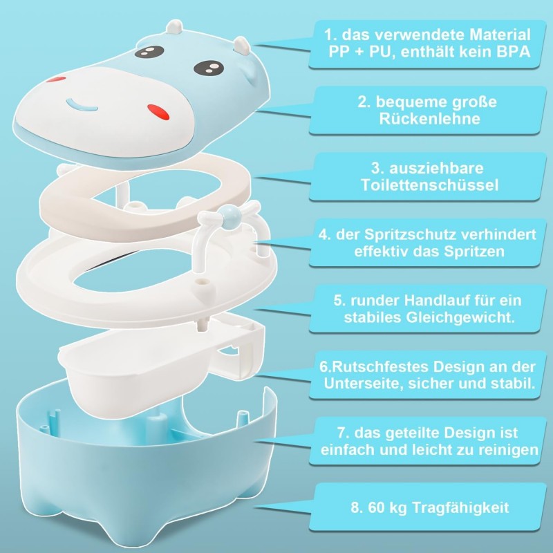 Jopassy Pot pour enfants, pot pour enfant avec motif vache, type de tiroir, toilettes avec poignées, brosse, coussin en